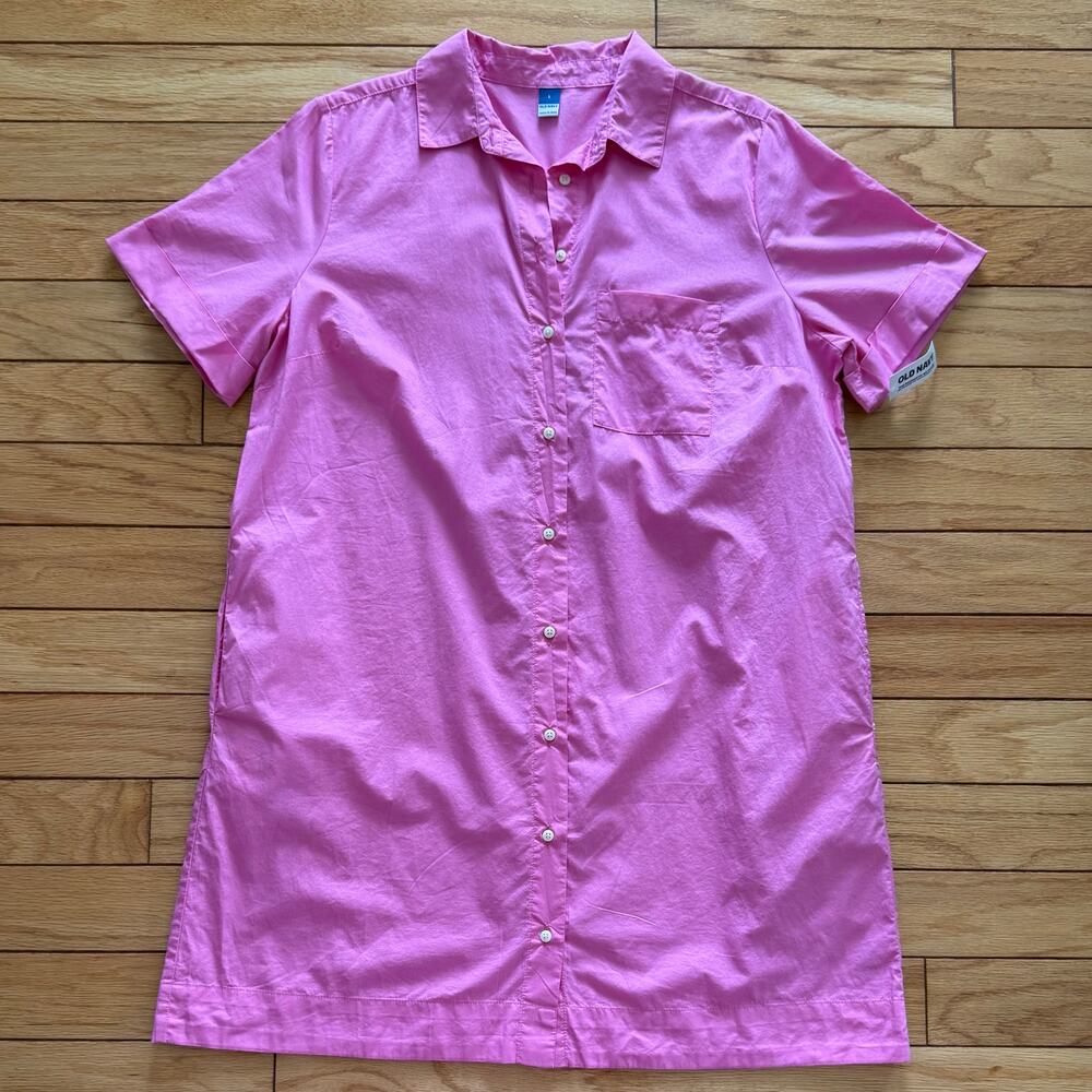 NWT Old Navy Pink Shirt Button-Down Collared Mini Dress Women’s Size Large